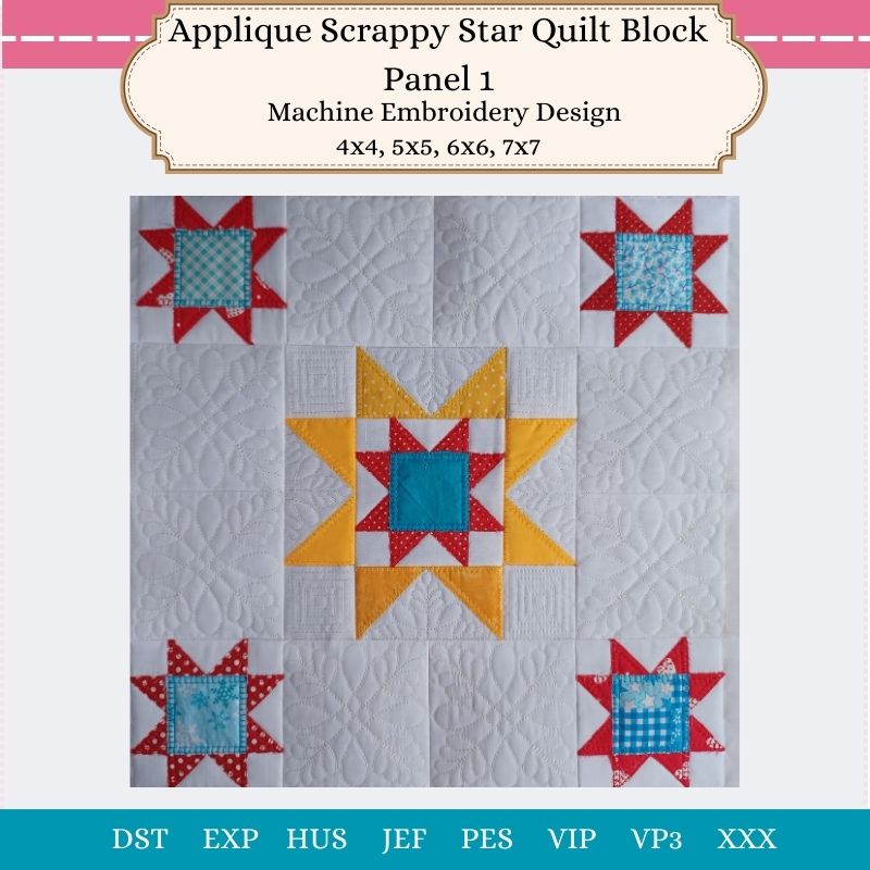 EWDP002 - Pack - Applique Scrappy Star Quilt Block Panels