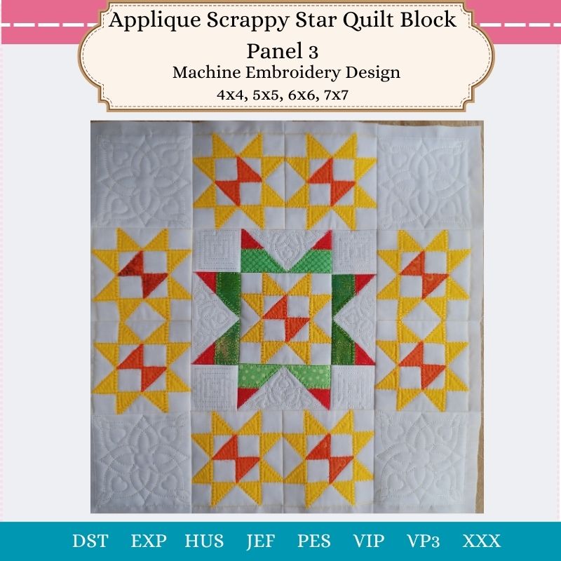 EWDP002 - Pack - Applique Scrappy Star Quilt Block Panels