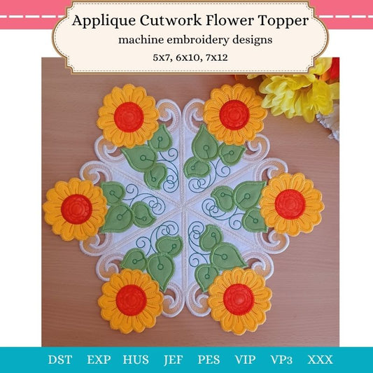 EW434  Applique Cutwork Flower Topper