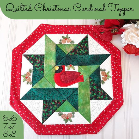 EWC192  Quilted Christmas Cardinal Table Topper