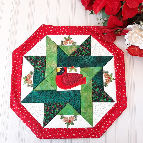 EWC192 Quilted Christmas Cardinal Table Topper