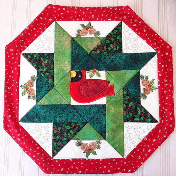 EWC192 Quilted Christmas Cardinal Table Topper