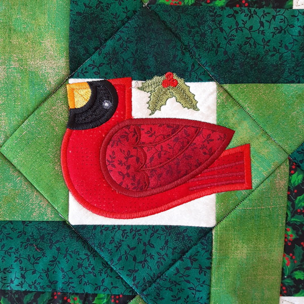 EWC192 Quilted Christmas Cardinal Table Topper