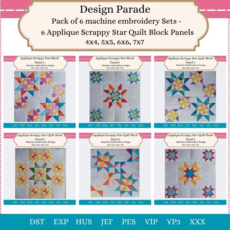 EWDP002 - Pack - Applique Scrappy Star Quilt Block Panels