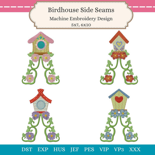 Birdhouse Side Seam Designs, machine embroidery designs, Embroidery Weekly
