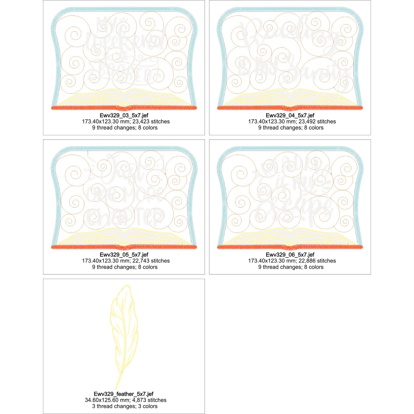 EWV329 - ITH Book Time Mug Rugs & Feather Bookmark