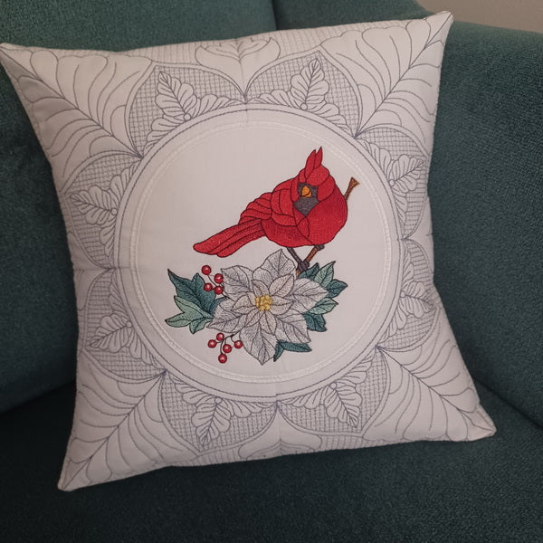 EW329 - Winter Cardinal and Poinsettia