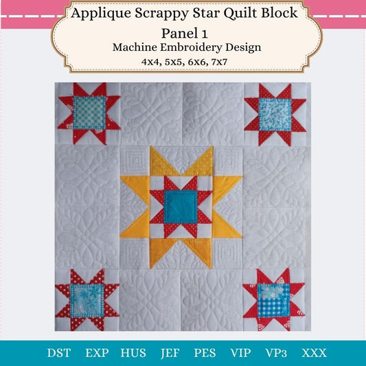 EW414  Applique Scrappy Star Block Panel 1