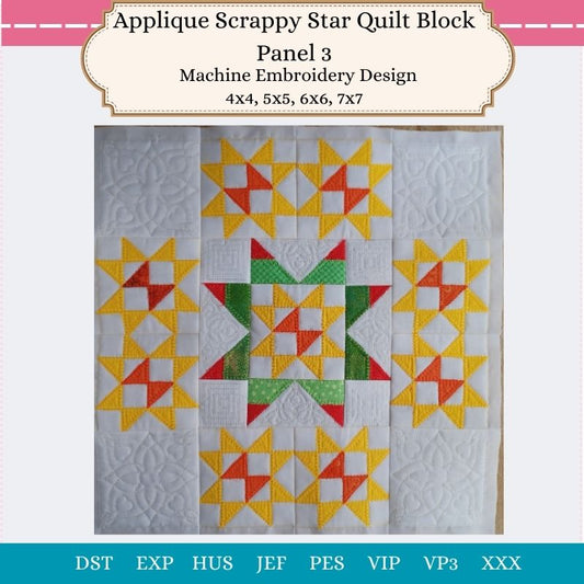 EW417  Applique Scrappy Star Block Panel 3
