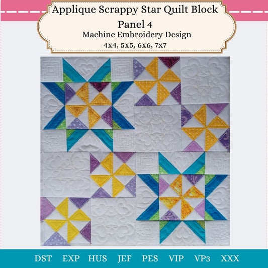 EW418  Applique Scrappy Star Block Panel 4