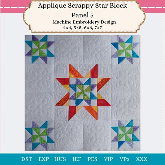 EW419  Applique Scrappy Star Block Panel 5