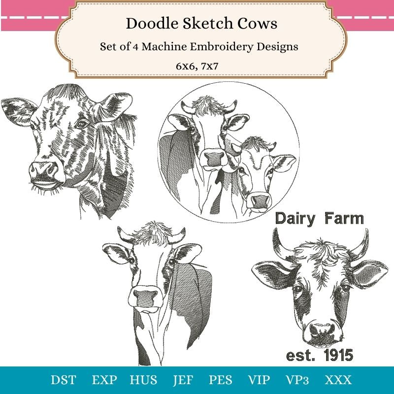 EW428  Doodle Sketch Cows