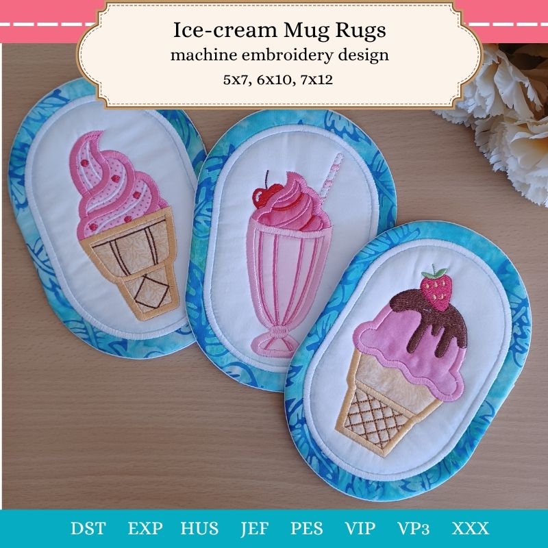 Ice Cream Rug Pattern ITH Ice-Cream Mug Rugs – Machine Embroidery Design | EmbWeekly