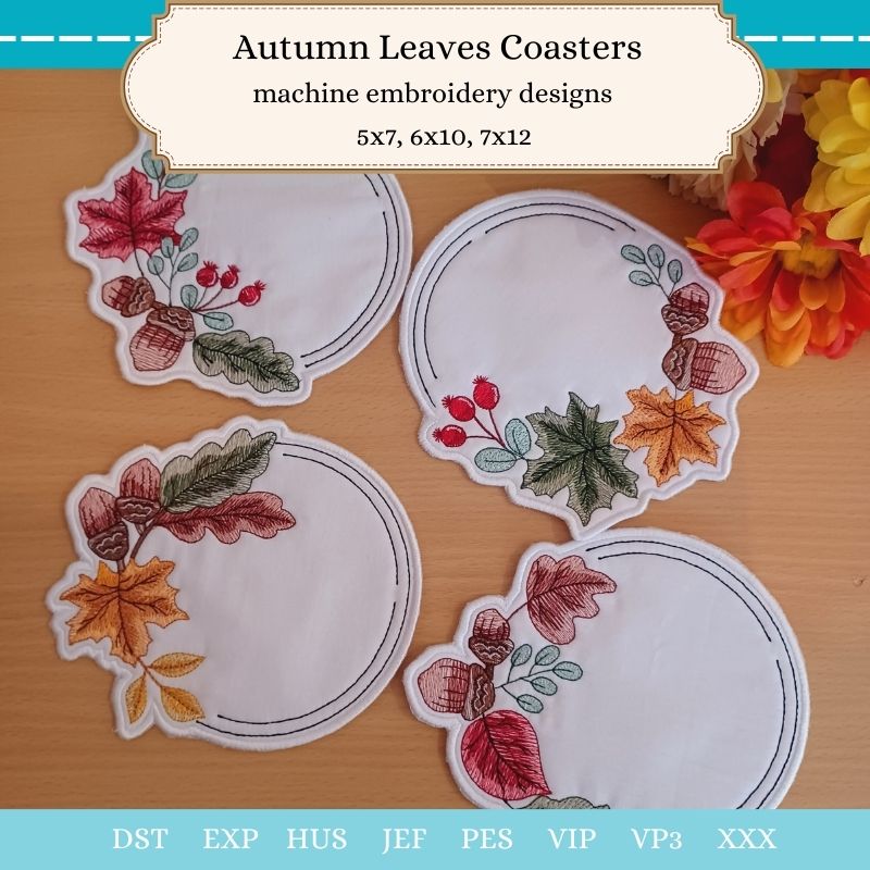 Autumn Leave Coasters – Machine Embroidery Design | EmbWeekly