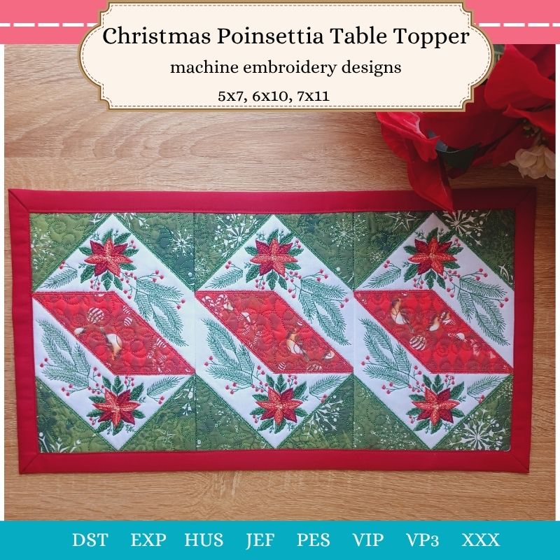 EW465 - Christmas Poinsettia Table Runner