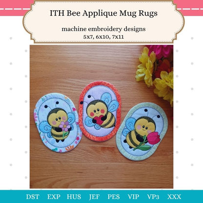 EW514 - ITH Bee Applique Mug Rugs