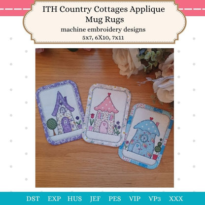 EW521 - ITH Country Cottages Applique Mug Rugs
