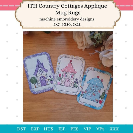 EW521 - ITH Country Cottages Applique Mug Rugs
