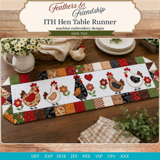 EW530 - ITH Feathers & Friendship Hen Table Runner