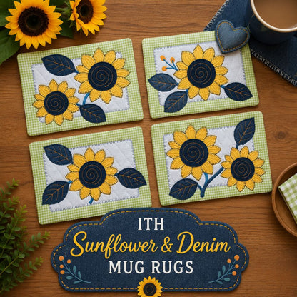 EW544 - ITH Sunflower and Denim Mug Rugs