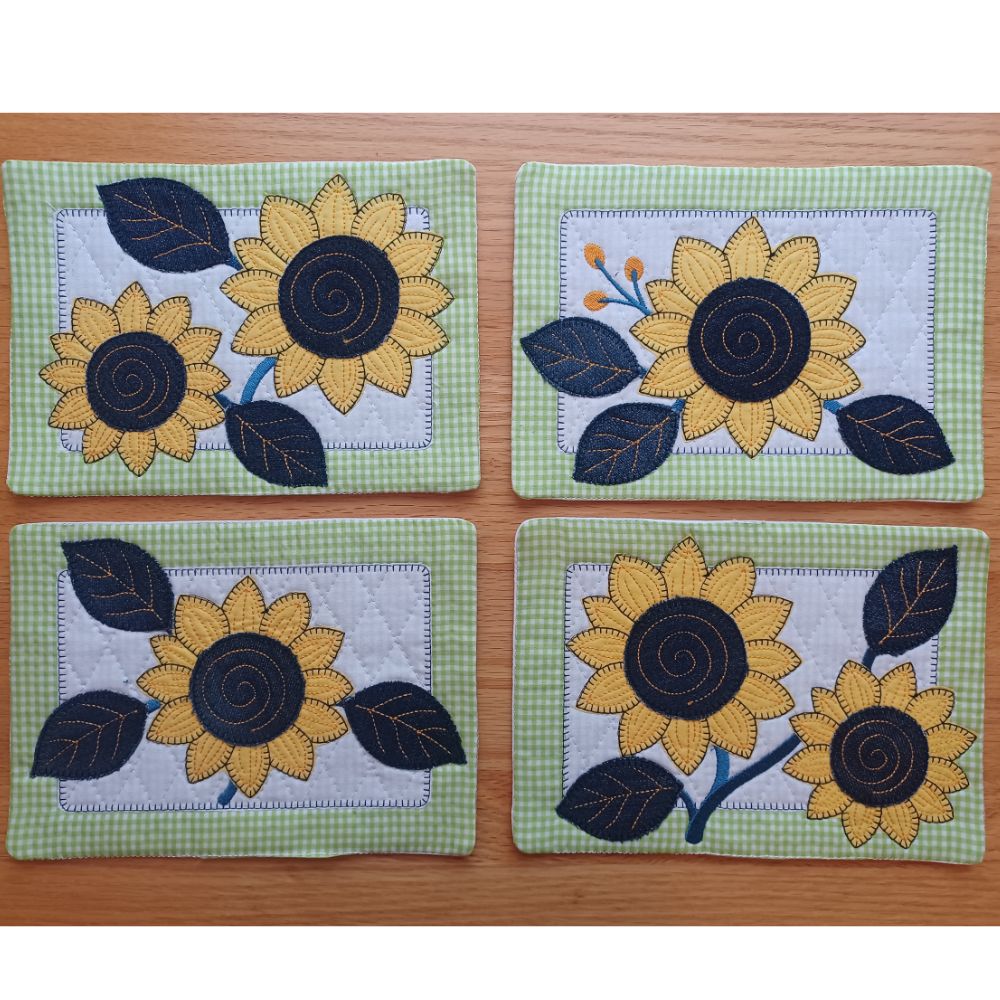 EW544 - ITH Sunflower and Denim Mug Rugs