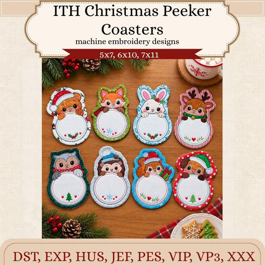 EW560 - ITH Christmas Peeker Coasters