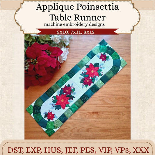 EW562 - ITH Applique Poinsettia Table Runner