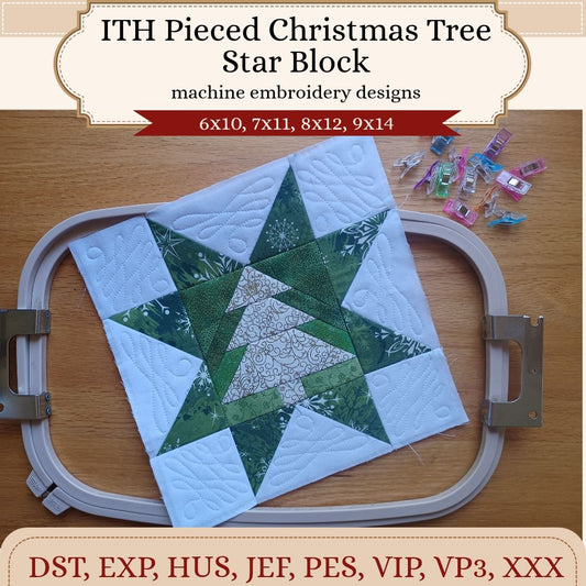 EW567 - ITH Pieced Christmas Tree Star Block