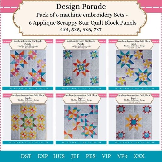 EWDP002 - Pack - Applique Scrappy Star Quilt Block Panels