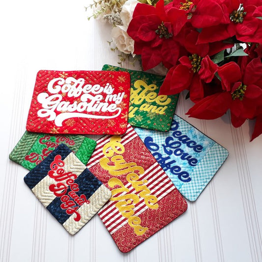 EWV204  ITH Coffee Time Mug Rugs