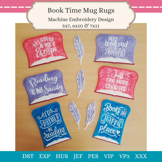 EWV329 - ITH Book Time Mug Rugs & Feather Bookmark