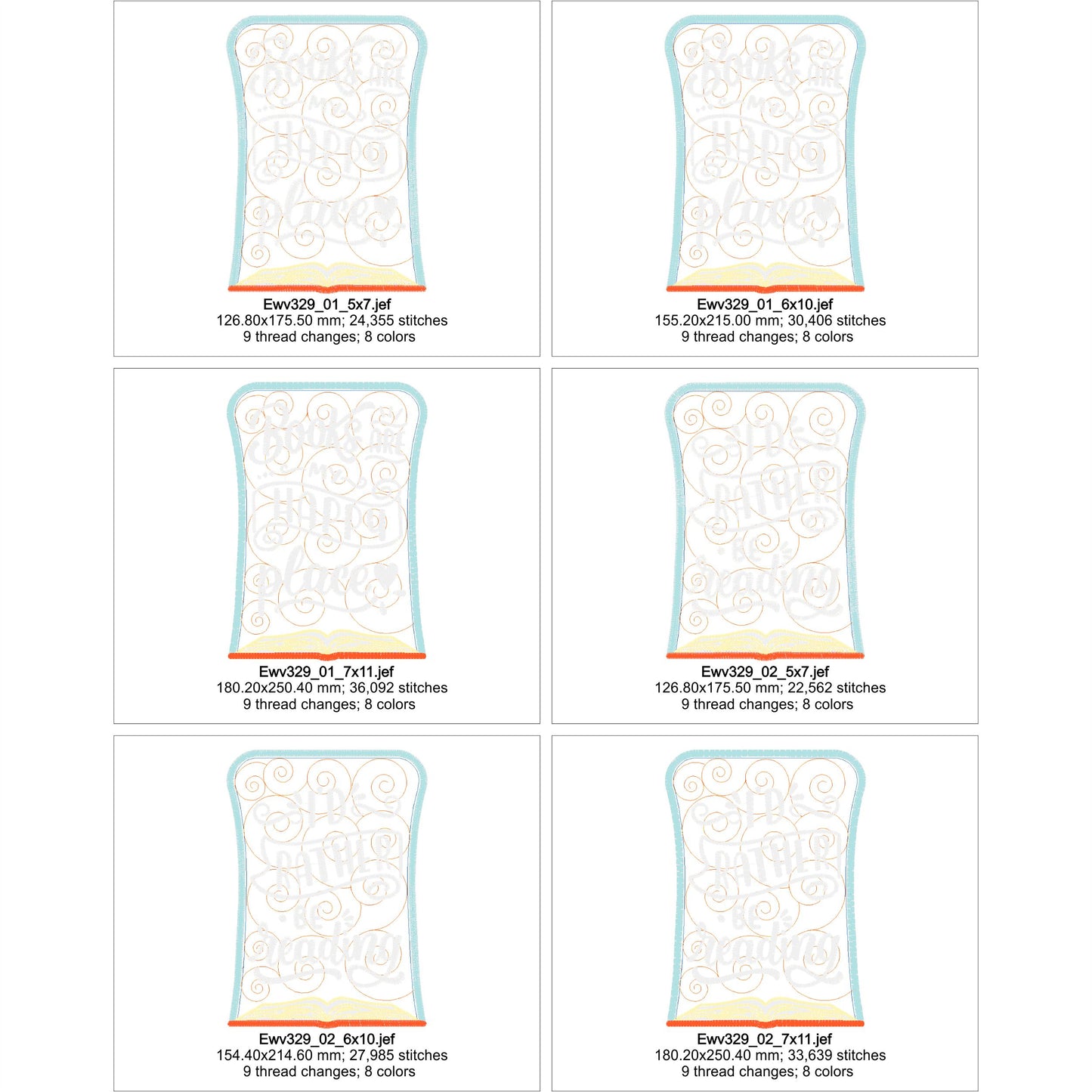 EWV329 - ITH Book Time Mug Rugs & Feather Bookmark