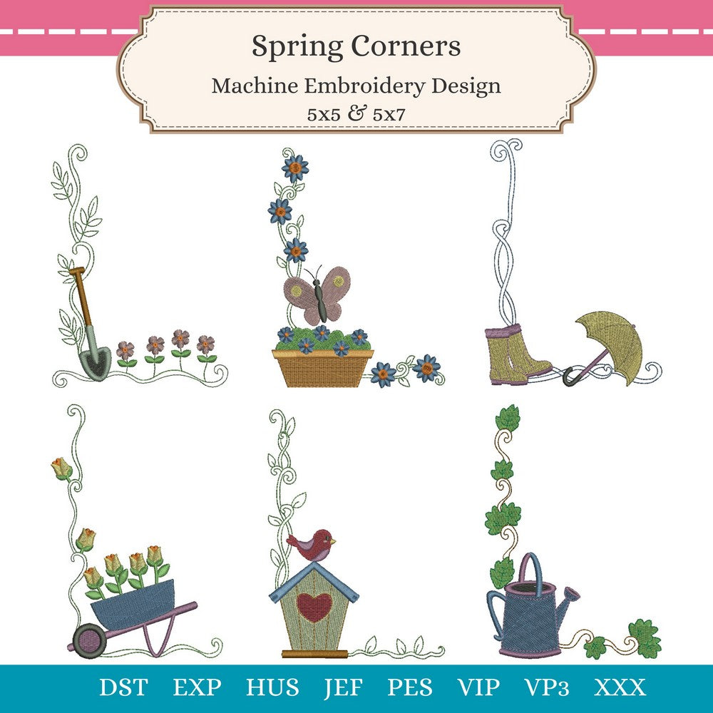 Corner Ruby Spring Collection Spring Corners – Machine Embroidery Design | EmbWeekly