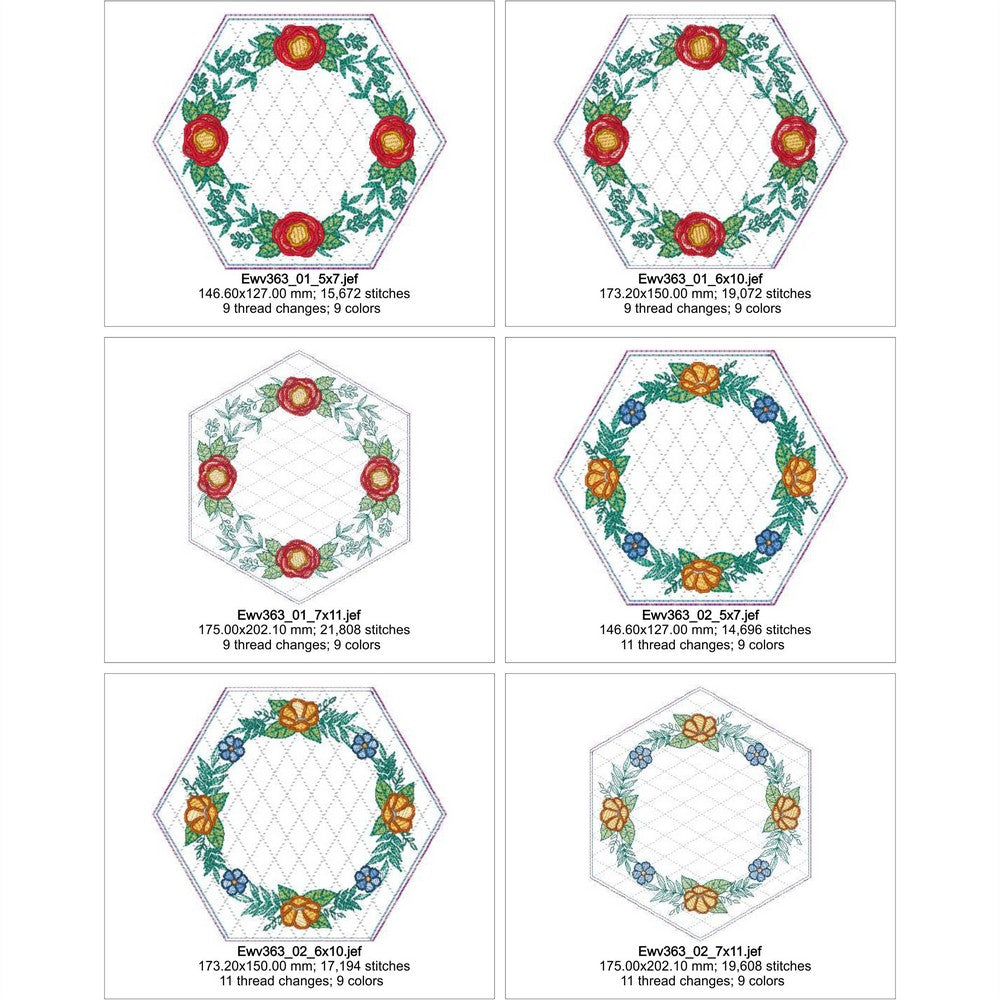 EWV363 - Floral Wreath Hex Blocks