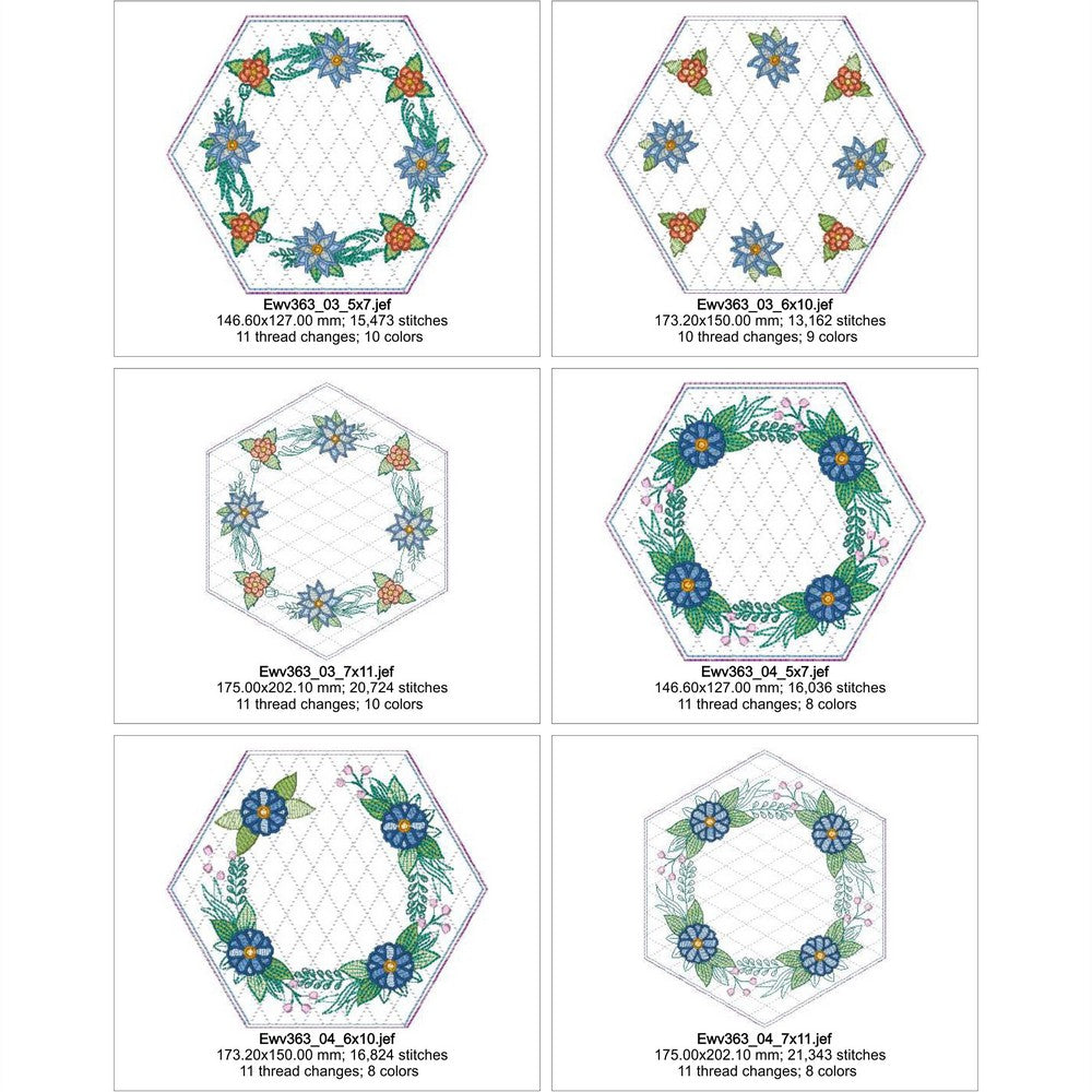 EWV363 - Floral Wreath Hex Blocks