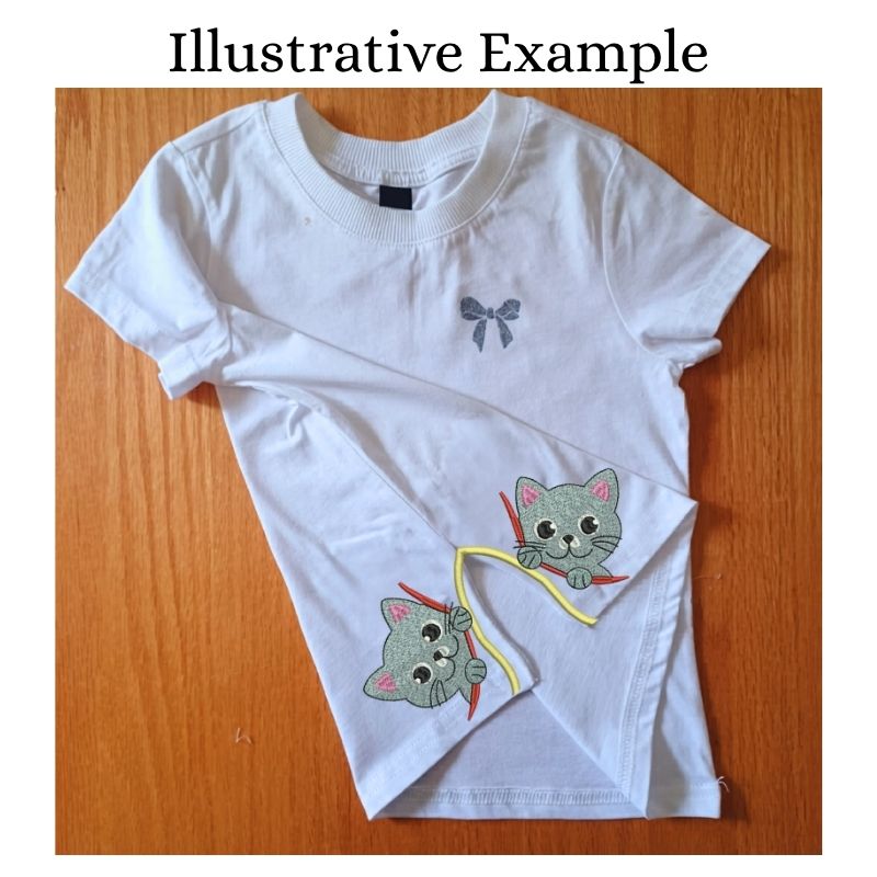 Pet side seam embroidery design on t-shirt, fill stitch clothing embroidery pattern