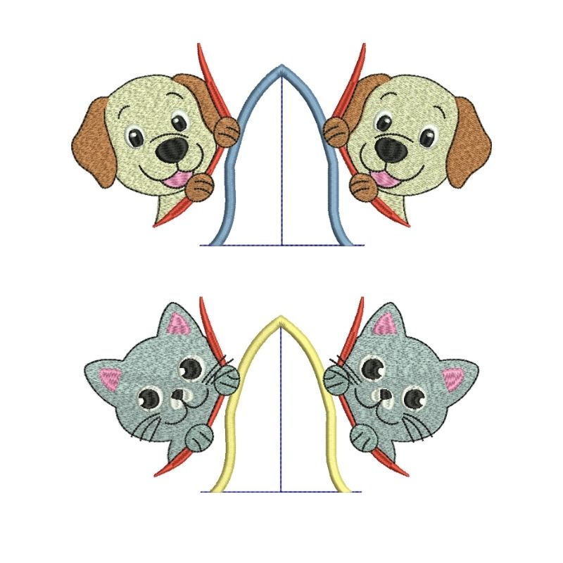 Side seam pet embroidery design stitched on sweater, vertical placement machine embroidery