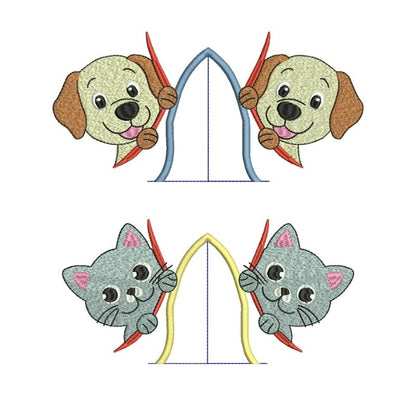Side seam pet embroidery design stitched on sweater, vertical placement machine embroidery